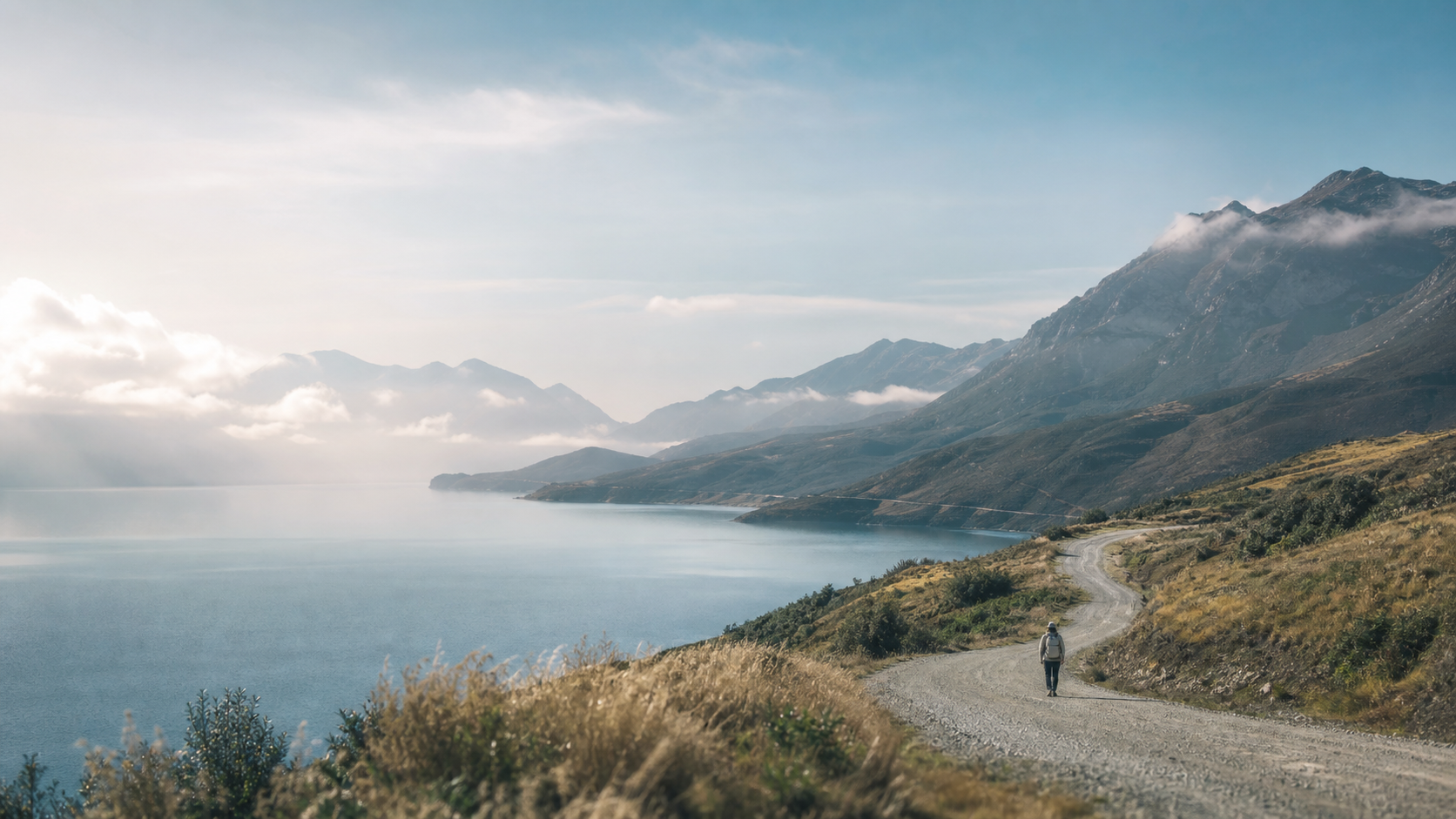 湖边公路与远山